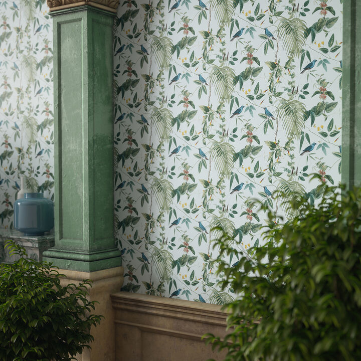 Nanette Light Blue Tropical Garden Wallpaper