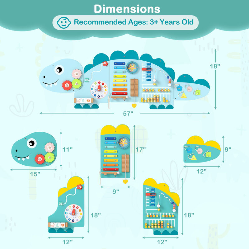 Dinosaur Busy Board 11-in-1 Activity Wall Panels for Education & Early Development image number 2