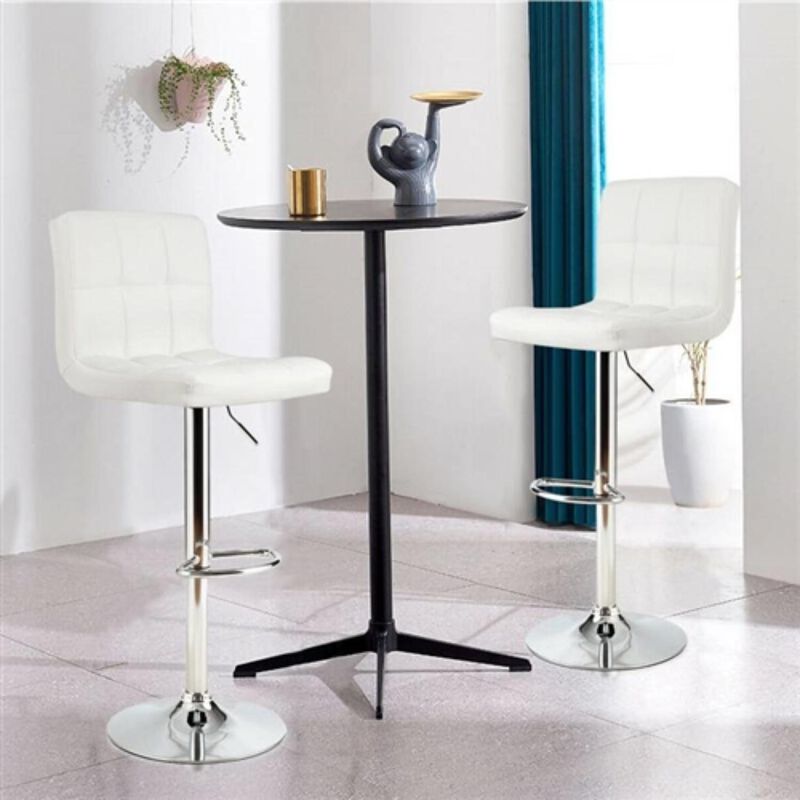 Hivvago Set of 2 Modern Adjustable Height Bar Stool with White PU Leather Swivel Seat