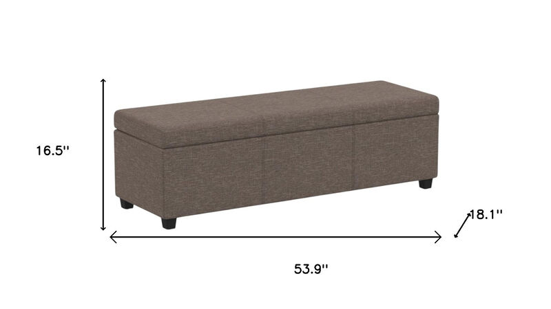 HomeRoots 54" Fawn and Dark Brown Faux Linen and Solid Wood Upholstered Storage Bench With Flip Top image number 5