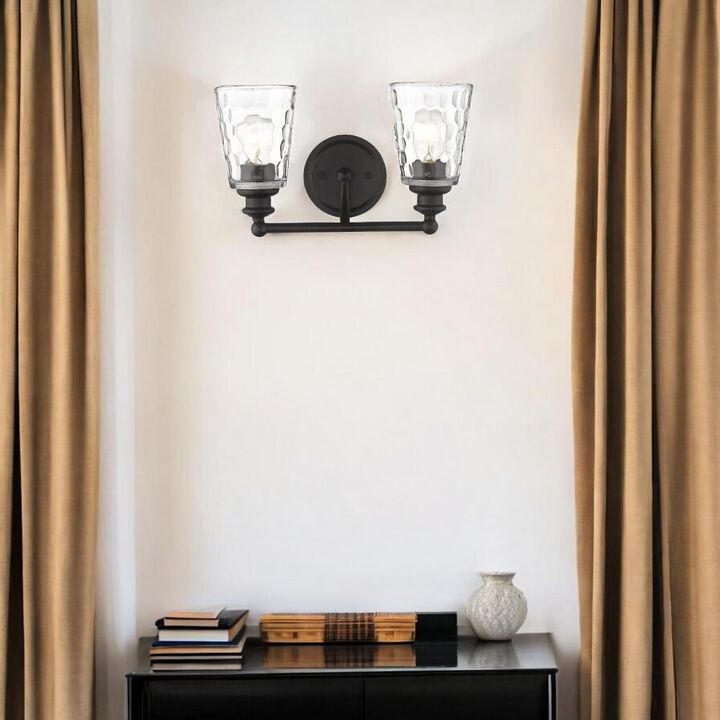 Hivvago Bronze Metal and Pebbled Glass Two Light Wall Light
