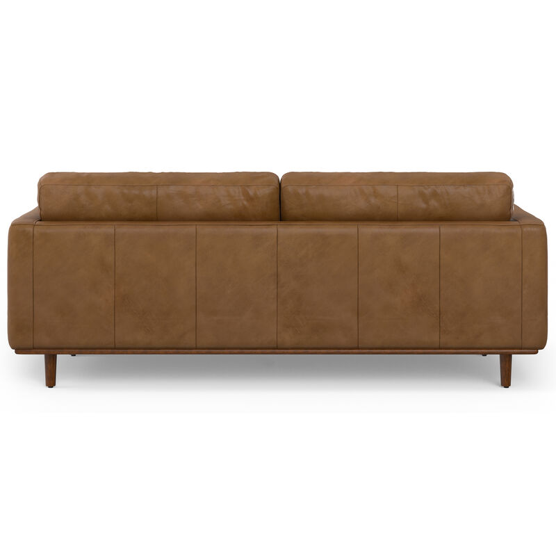 Morrison 89 inch Wide Mid-Century Modern Sofa in Caramel Brown Top Grain Genuine Leather