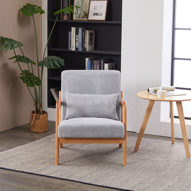 Mid-Century Modern Accent Chair with Pillow, Upholstered Lounge Chair with Solid Wood Frame and Armrests for Living Room Bedroom Reading Nook image number 2