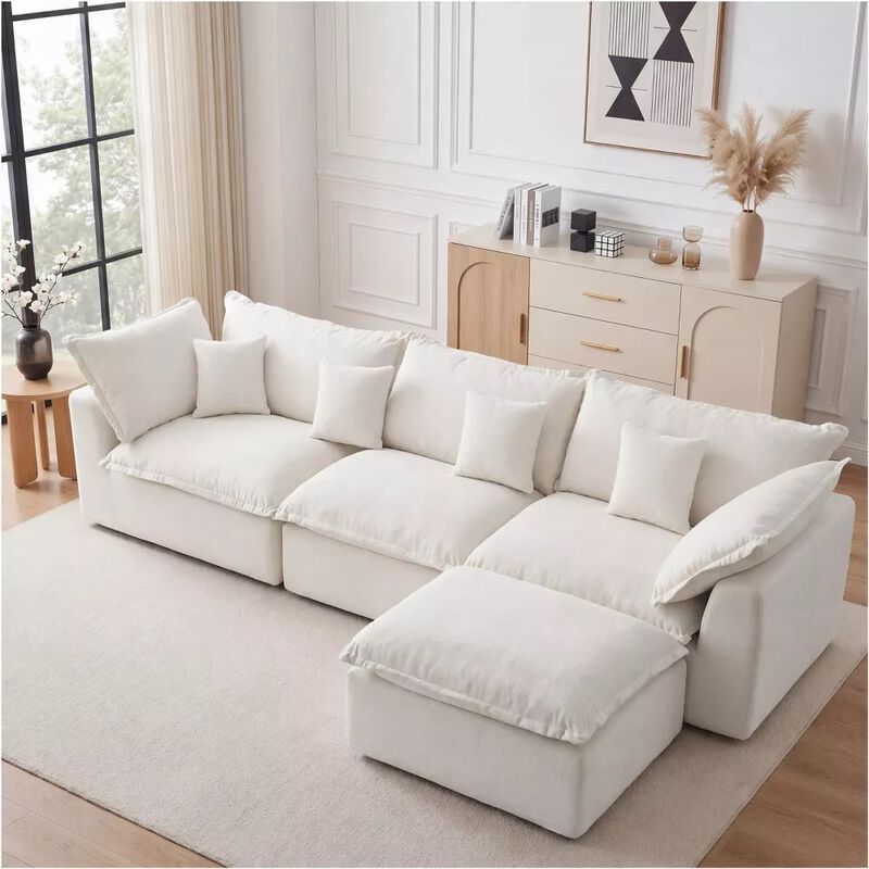 Vipbear 130 Inch Oversized Modular L Shaped Cloud Sectional Sofa with Movable Ottoman, Living Room image number 6