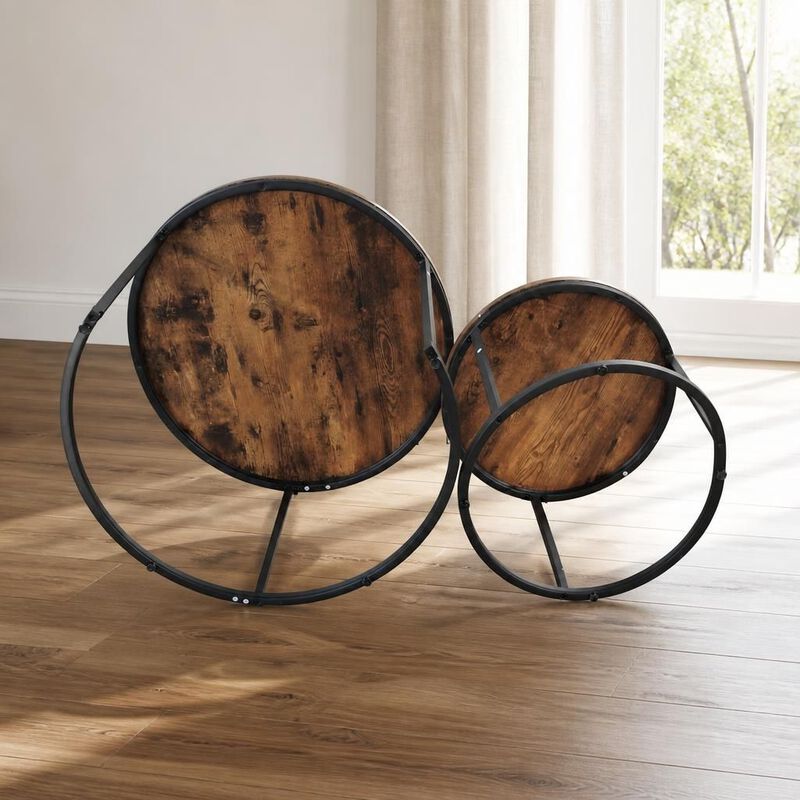 GOODSILO Round Nesting Coffee Table Set of 2, Space-Saving Stackable Side Tables with Marble Pattern Top and Sturdy Metal Frame for Living Room Bedroom Balcony image number 3
