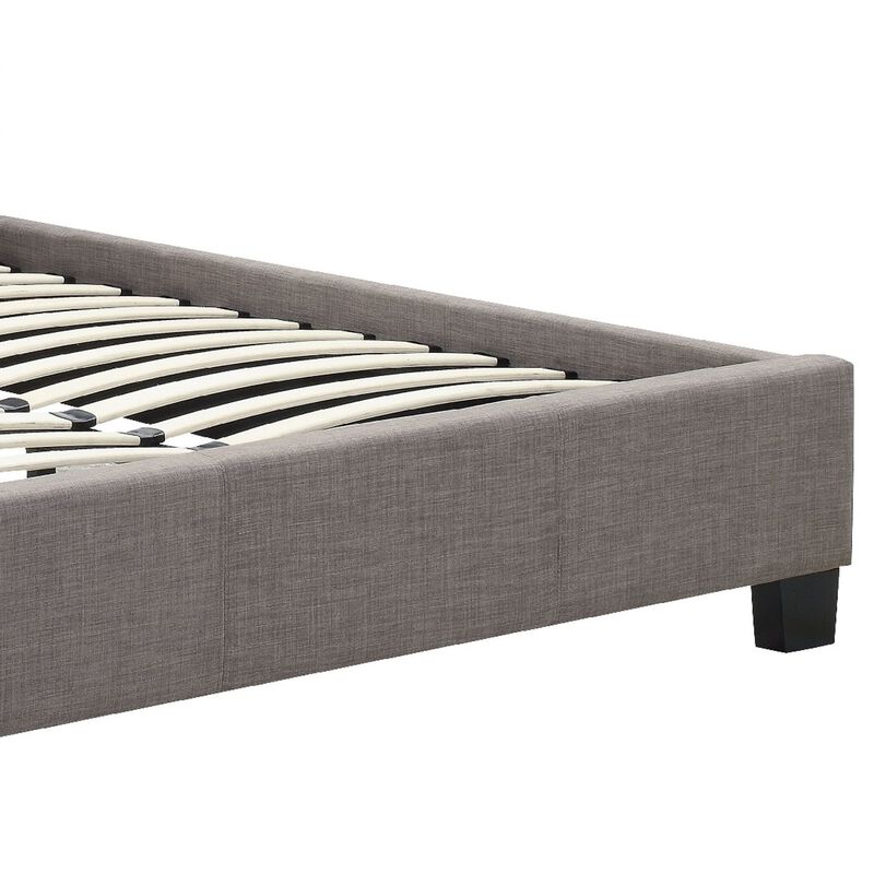 Adams Low Profile California King Bed, Piped Edges, Tufted Linen, Gray
