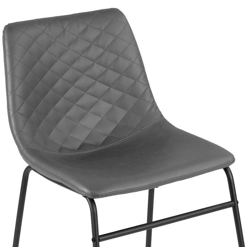 Glamour Home Set of 2 Ave Iron Frame Gray Faux Leather Dining Chair with Stitching