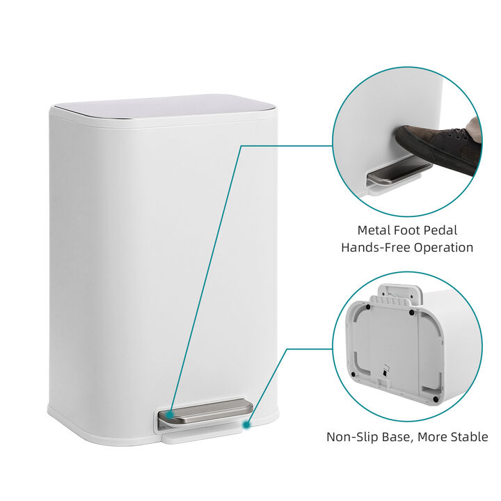 Modern Stainless Steel Trash Can, Soft Close Lid, Step Pedal, Removable Inner Bucket, Rectangular Durable Design