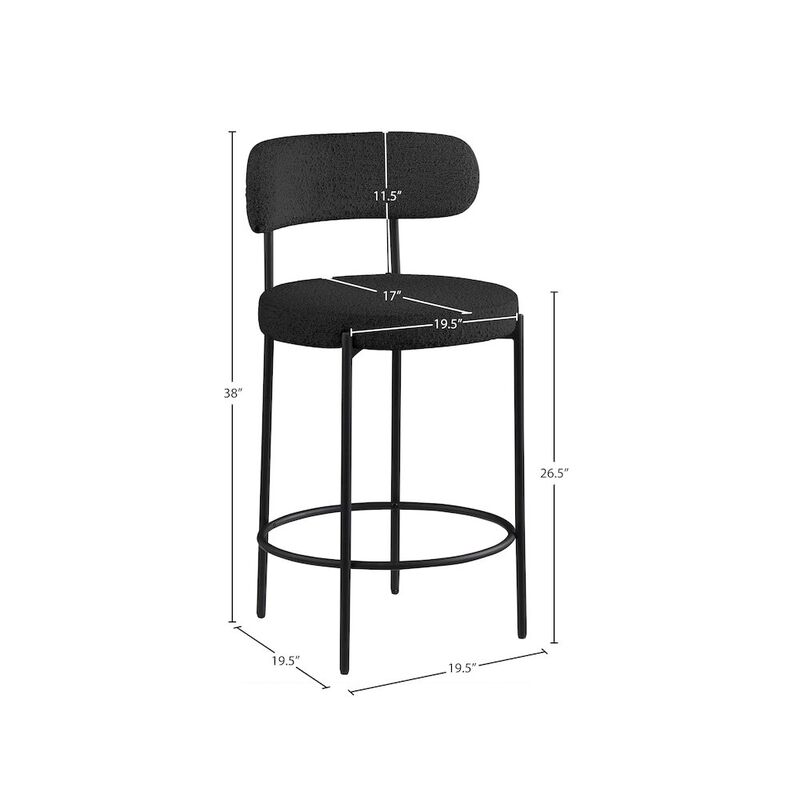 Meridian Furniture Beacon Black Boucle Fabric Stool, Set of 2