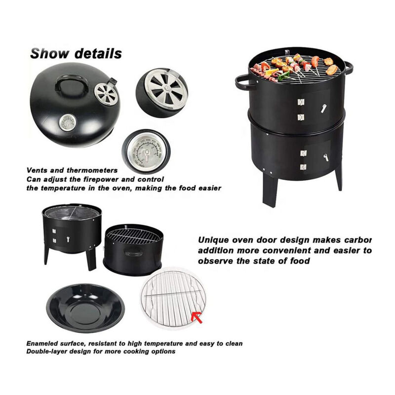 WOW PIONEERDouble Layer Outdoor Charcoal Wood Fired Braising and Smoking Stove Grill Ideal for Backyard Patio Garden Barbecue Cooking and Meat Smoking image number 5