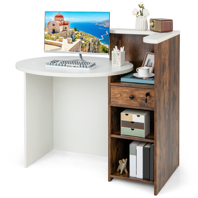Front Reception Desk with Drawer and Open Shelf, Ideal for Office or Lobby Use