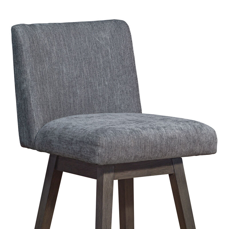 Basila Swivel Stool in Brown Oak Wood Finish with Beige Fabric