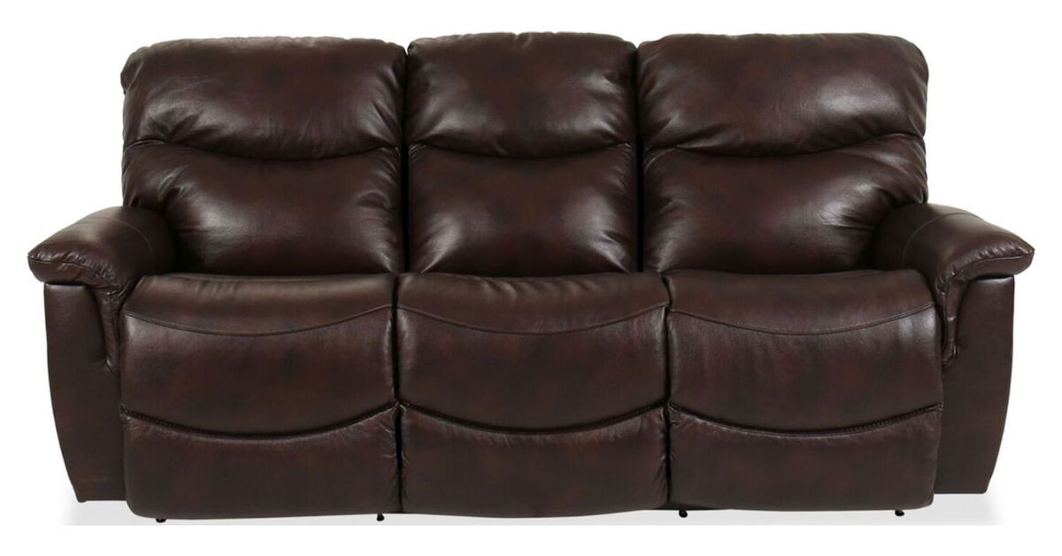 James Walnut Leather Power Reclining Sofa with Adjustable Headrest