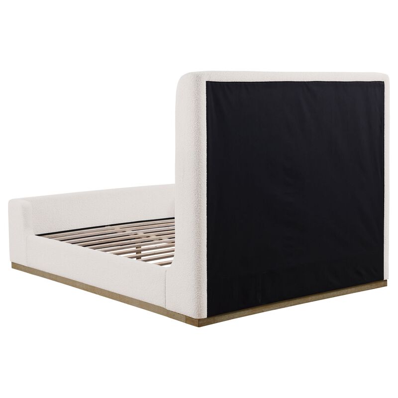 Ale King Size Platform Bed, Round Wingback Headboard, Ivory Upholstery - Benzara