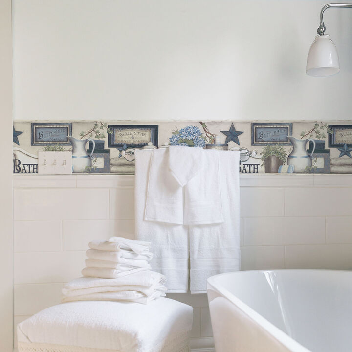 Country Bath Blue Rustic Wallpaper