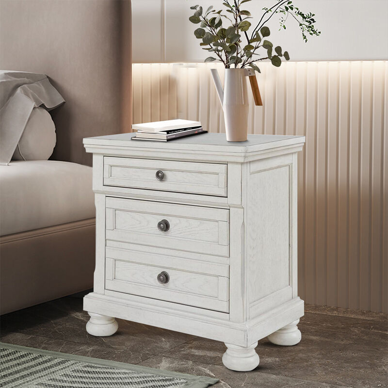 Julia 30 Inch Casual Nightstand, Wood, 2 Drawers, Pull Out Tray, White - Benzara image number 5