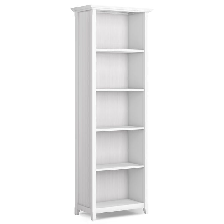 Acadian SOLID WOOD 72 inch x 26 inch Transitional 5 Shelf Bookcase in White