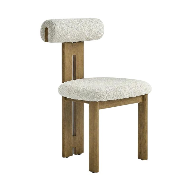 Boucle Fabric Upholstered Dining Chairs, French Oak Ivory, Set of 2 image number 1