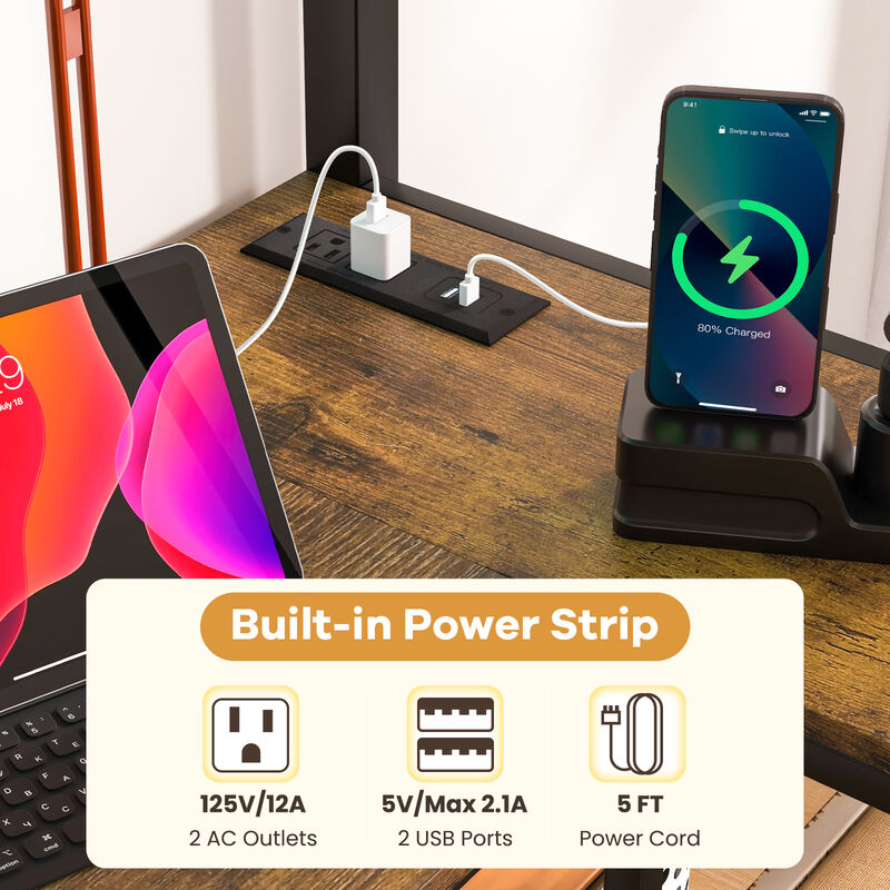 Loft Bed Raised Platform Bed with Desk and 2 Storage Shelves