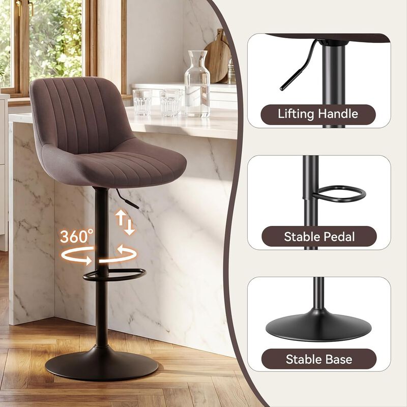 Swivel Bar Stools Set of 2, Upholstered Counter Height Bar Stools with Back and Footrest, 360 Degree Swivel Kitchen Island Chairs, Modern Barstools for Kitchen Counter, Home Bar, Dining image number 3