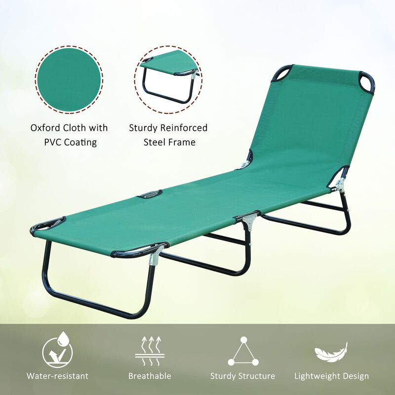 Portable Outdoor Sun Lounger, Lightweight Folding Chaise Lounge Chair w/ 5-Position Adjustable Backrest for Beach, Poolside and Patio, Green