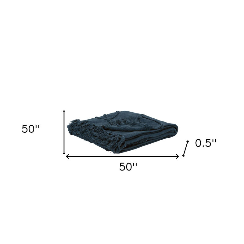 HomeRoots Teal Blue Woven 100% Woven Textured Cotton Throw Blanket image number 4