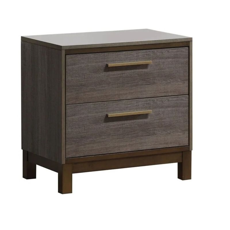 Contemporary 1pc Nightstand Two Tone Gray Bedroom Furniture Nightstand Center Metal Glides Brass Bar Pulls