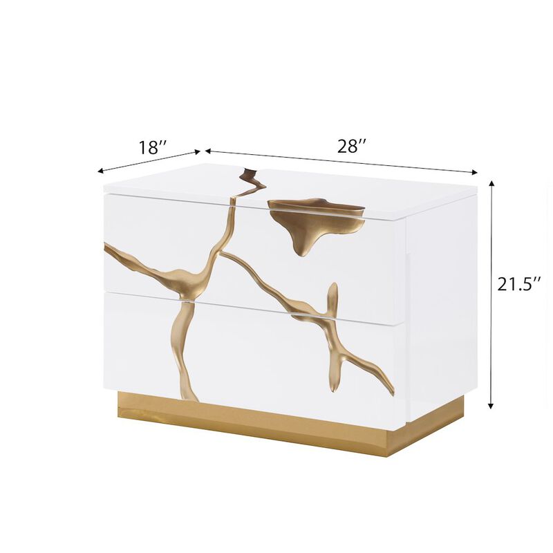 Best Master Furniture Trevello High-Gloss Lacquered Right Nightstand, Gold Accents (Black) image number 3