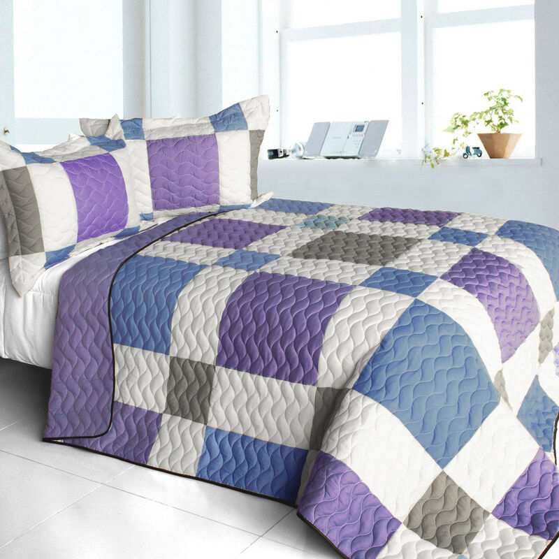 Vermicelli Quilted Patchwork Bedding Set Queen Size Pure Willing Design image number 0