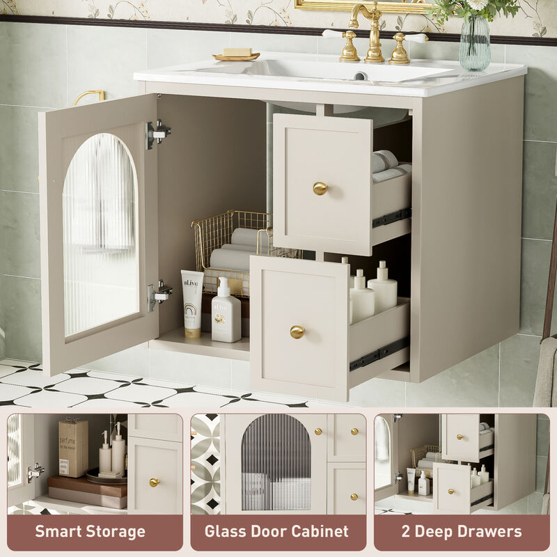 ELEMENT ACE Compact Wall Mounted Bathroom Vanity Set with Ceramic Sink and Storage Cabinet image number 8