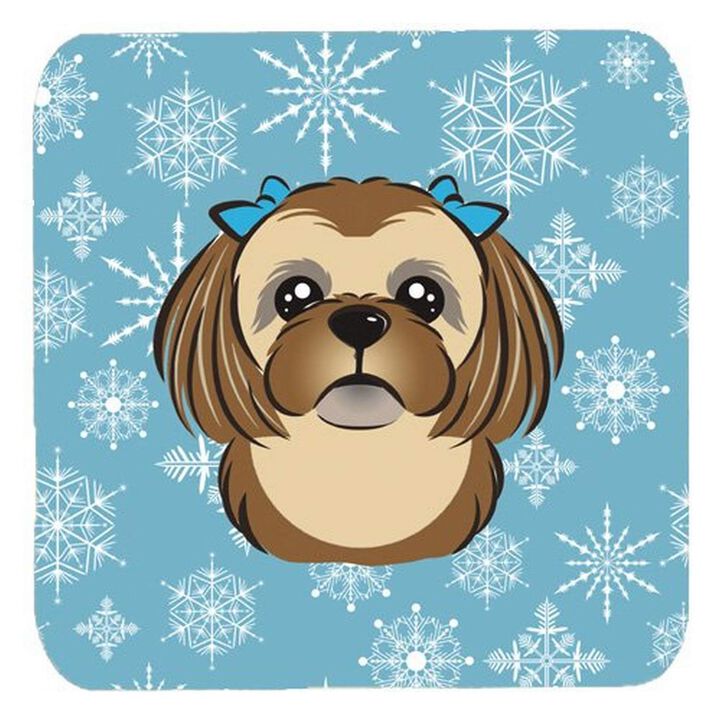 Caroline's Treasures BB1683FC Snowflake Chocolate Brown Shih Tzu Foam Coasters (Set of 4), 3.5, Multicolor