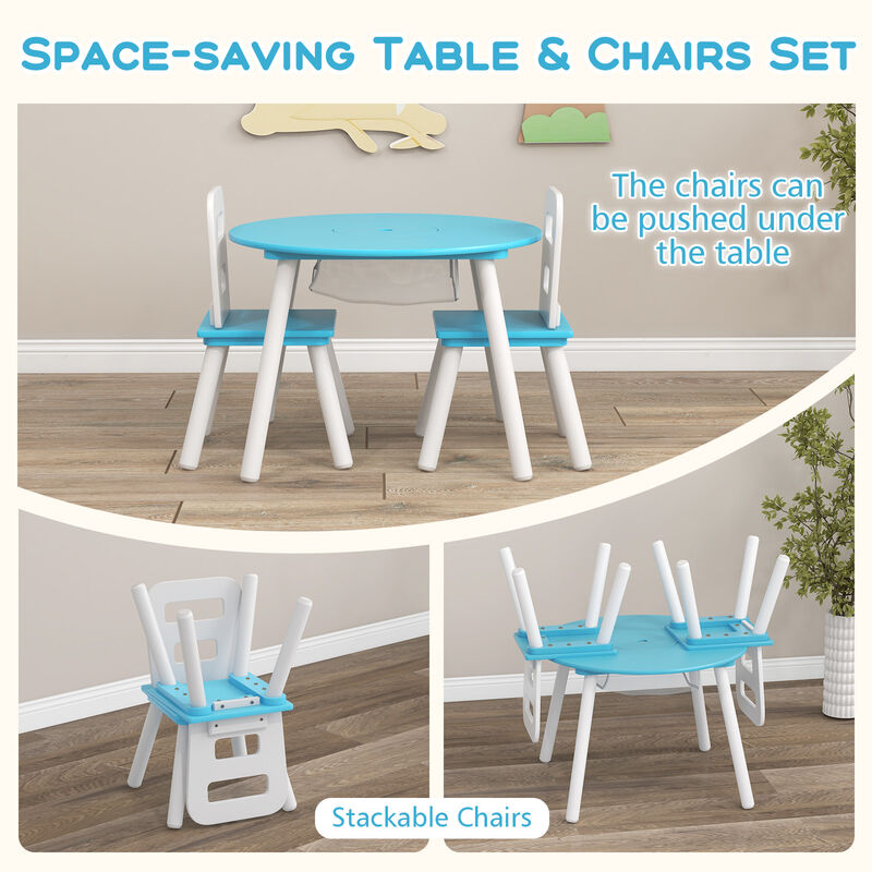 Wood Activity Kids Table and Chair Set with Center Mesh Storage for Snack Time and Homework