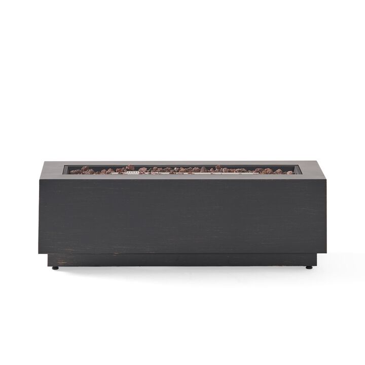 Mondawe Cast Iron Propane Antique Bronze Outdoor Patio 50000 BTU Rectangular Fire Pit