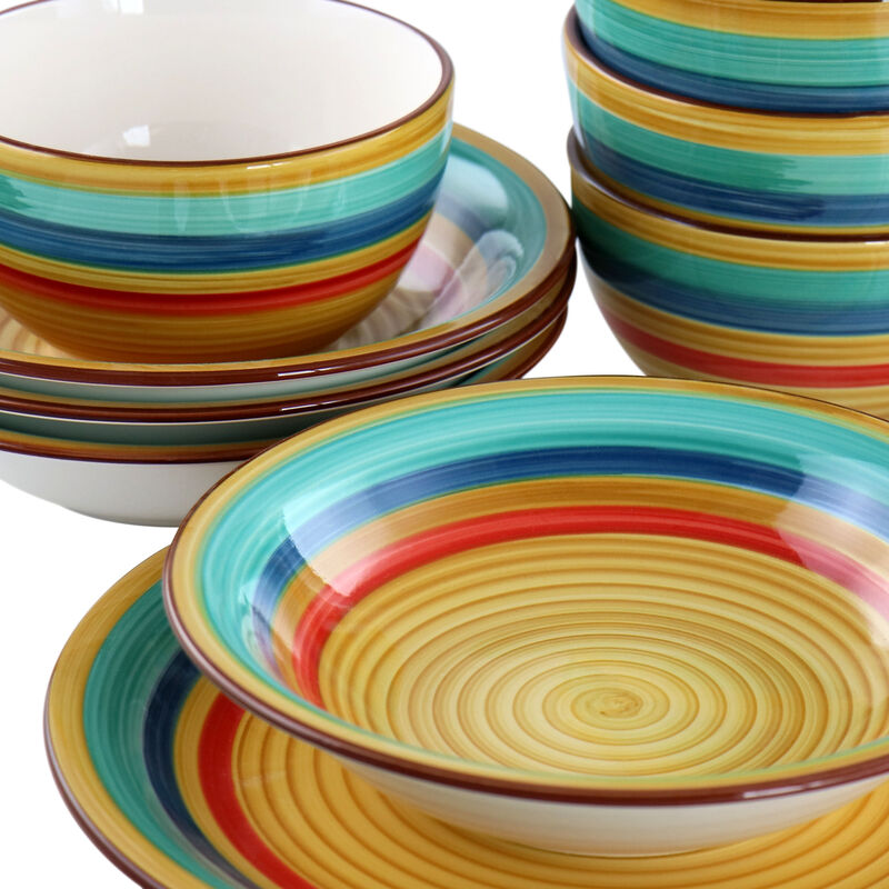 Gibson Home Rainbow 12 Piece Stoneware Dinnerware Set in Yellow Multi image number 6