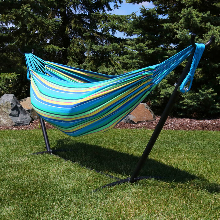 Sunnydaze Large Cotton Hammock with Steel Stand and Carrying Case