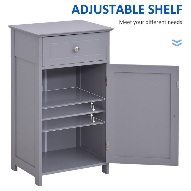 Grey Bathroom Organizer: Cabinet with Drawer and Shelf for Toiletries