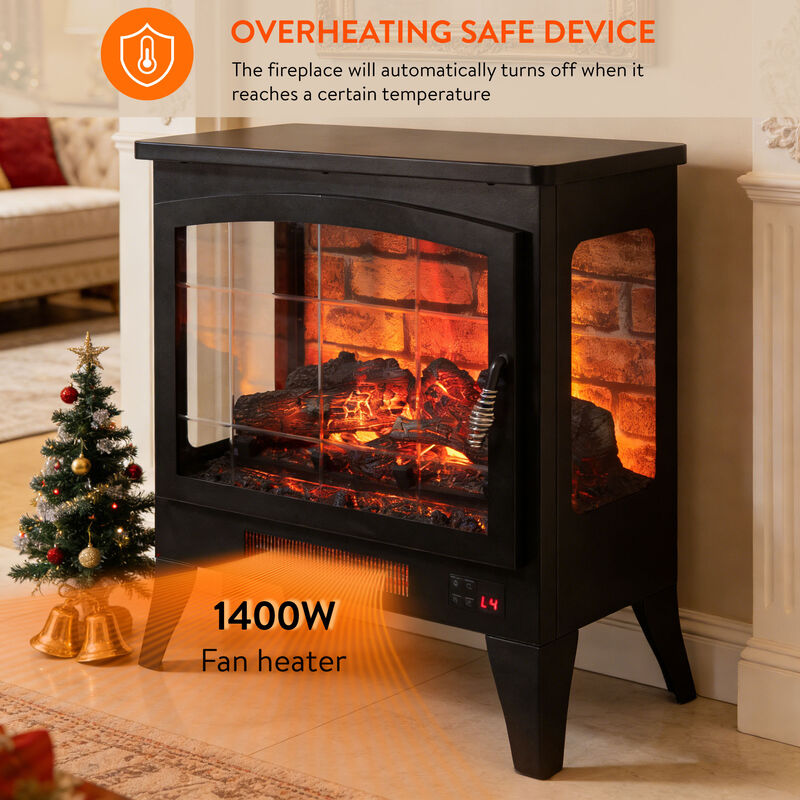 21" Three-sided Freestanding Electric Fireplace Stove Heater with 3D Flame Effect with Remote Control image number 3
