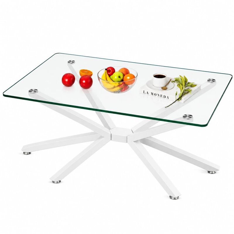 GOODSILO Rectangular Tempered Glass Coffee Table with Metal Legs, Adjustable Feet for Living Room and Office Use image number 0