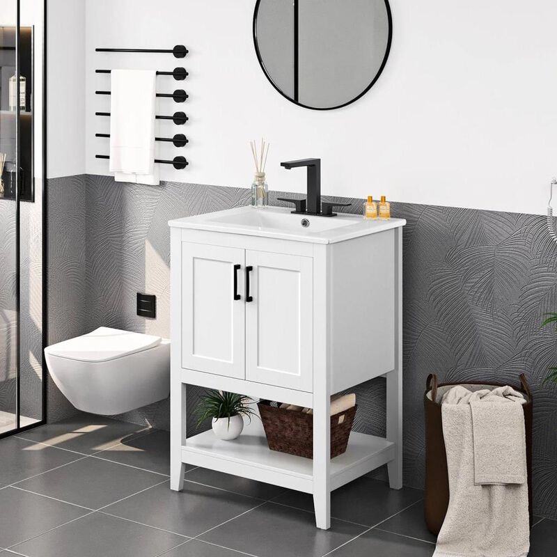 Hivvago Modern White Wood Bathroom Vanity with White Ceramic Sink