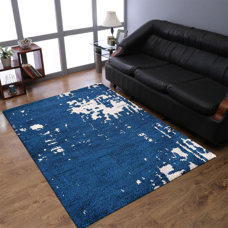 Rugsotic Carpets Hand Knotted Silk 6'x9' Area Rug Abstract Blue Beige NS1230