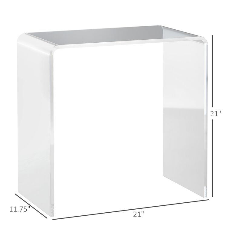 Clear Acrylic End Table: Waterfall Design, 21" x 12" x 21"