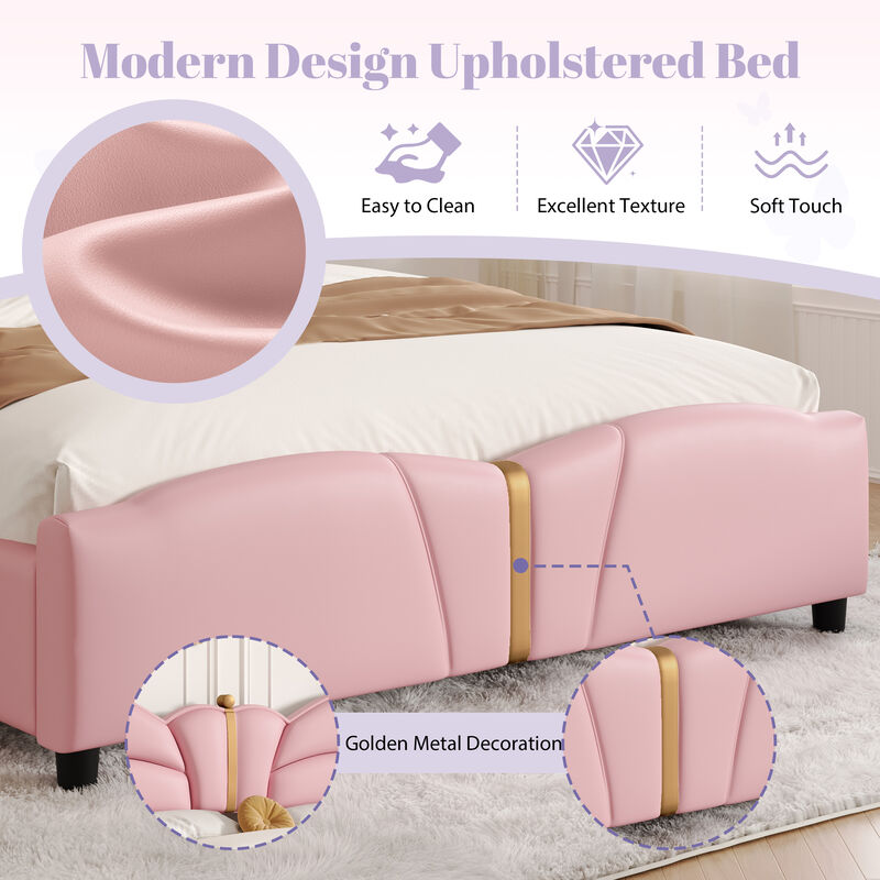 Merax Butterfly-Shaped PU Leather Platform Bed