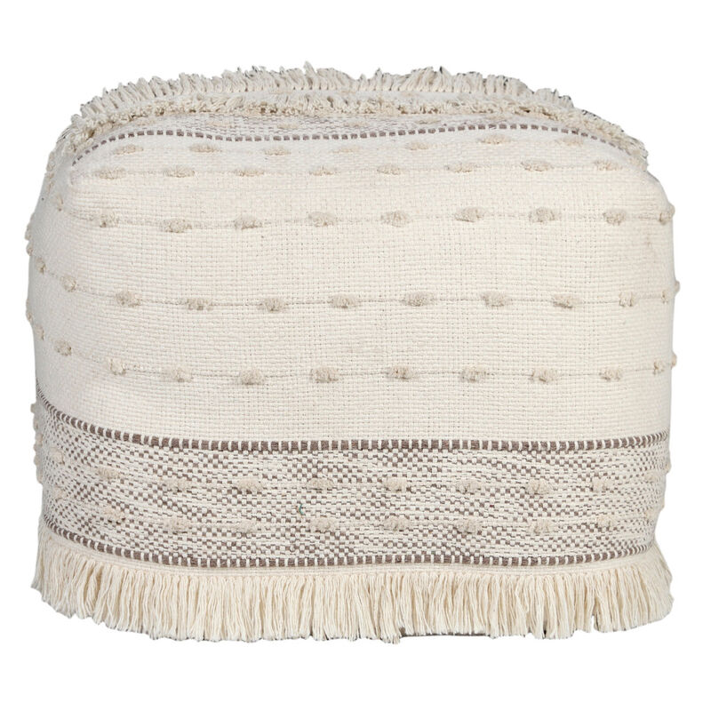 Handwoven Cotton Striped Pouf Ottoman for Bedroom or Lounge Decor