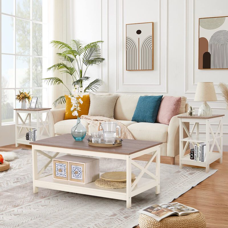 PHI VILLA End Table Living Room Set of 2 - Side Table for Small Spaces Farmhouse Bedside Table, Bedroom Nightstands Set White