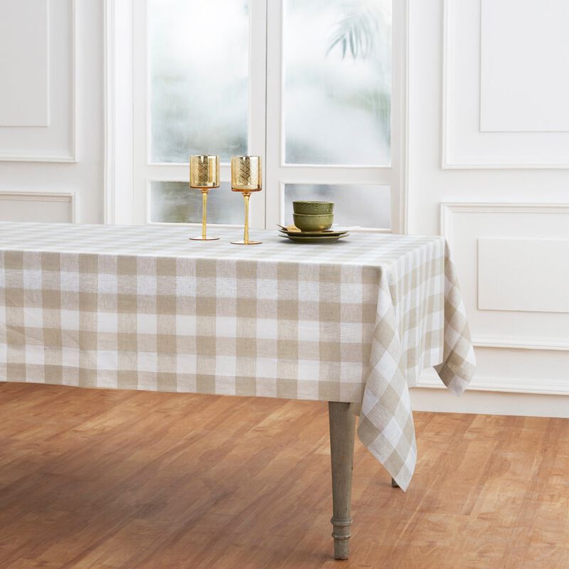 Solino Home Buffalo Check 100% Linen Tablecloth &ndash; Handcrafted, Machine Washable, Perfect for Holiday and Everyday Dining