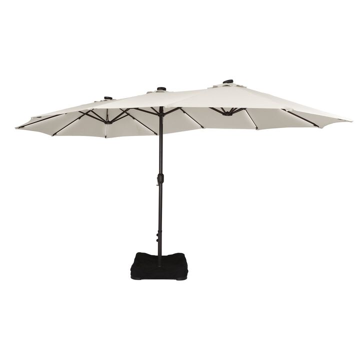 15 FT Double-Head Patio Umbrella with Base Included Large Outdoor Umbrella with Solar Detachable Lights Rectangular Crank Market Umbrella, Red
