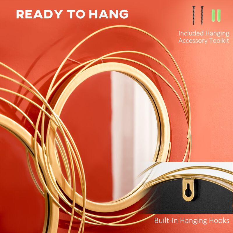 Gold Wall Art: Modern Metal Mirror Decor for Living Spaces