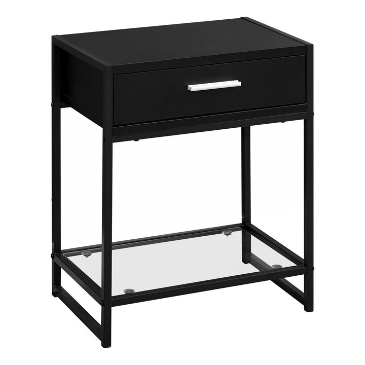 Minimalist Glass and Metal End Table &ndash; Accent Side Table with Storage Drawer