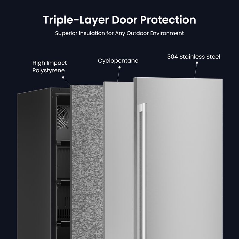 15 inch Beverage Refrigerator, 100 Cans Beverage Fridge , Stainless Steel Indoor/Outdoor Refrigerator image number 8