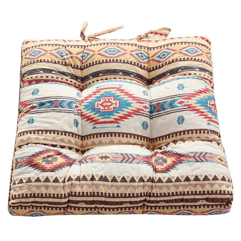 Tisa Traditional Ikat Pattern Fabric Chair Pad, Multicolor - Benzara